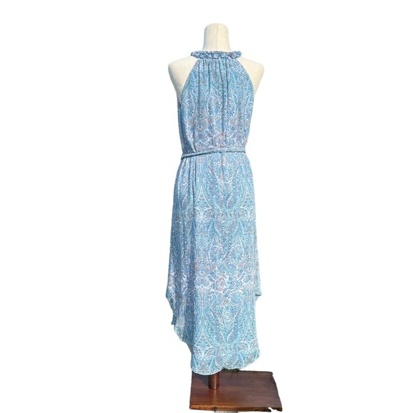 Ramy Brook Paisley Jolie  Blue Asym Hem Ruffle Neck Keyhole Midi Dress Sz. Small - Picture 5 of 7